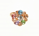 Кольцо с золотым напылением с разноцветными камнями по кругу